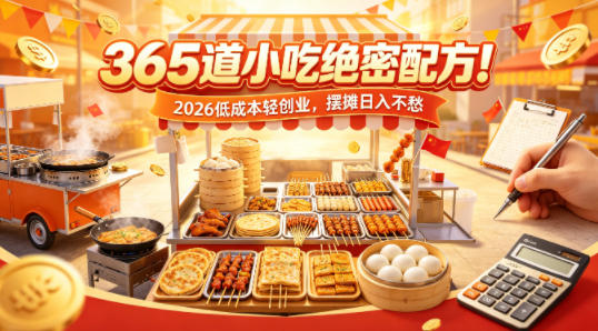 365道小吃绝密配方！2026低成本轻创业，摆摊日入不愁-易创网