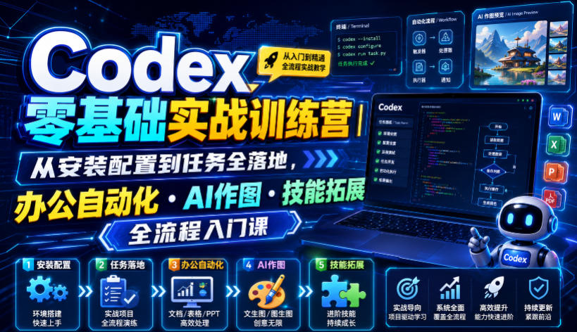 Codex零基础实战训练营｜从安装配置到任务全落地，办公自动化・AI作图・技能拓展全流程入门课-易创网