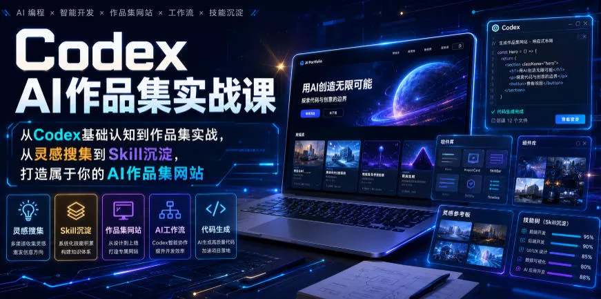 Codex AI作品集实战课，从Codex基础认知到作品集实战，从灵感搜集到Skill沉淀，打造属于你的AI作品集网站-易创网