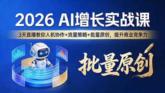 （17662期）2026 AI 增长实战课：3 天直播教你人机协作 + 流量策略 + 批量原创，提升商业竞争力-易创网