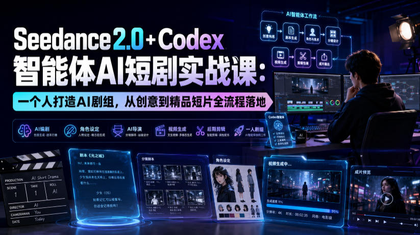 Seedance2.0+Codex智能体AI短剧实战课：一个人打造AI剧组，从创意到精品短片全流程-易创网