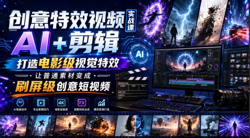 创意特效视频实战课，AI+剪辑打造电影级视觉特效，让普通素材变成刷屏级创意短视频-易创网