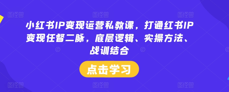 小红书IP变现运营私教课，打通红书IP变现任督二脉，底层逻辑、实操方法、战训结合网赚项目-副业赚线-互联网创业-资源整合易创网