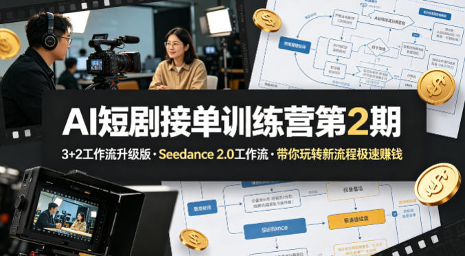 AI短剧接单训练营第2期，3+2工作流升级版，Seedance 2.0工作流，带你玩转新流程极速賺钱-易创网
