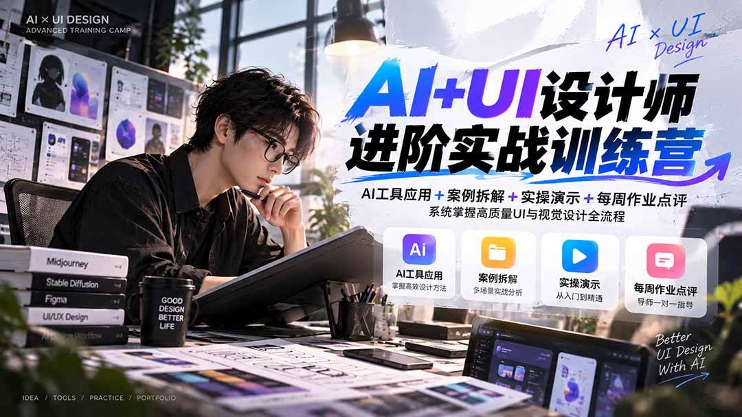 （20905期）【无水印】AI+UI设计师进阶训练营-第4期：AI工具应用+案例拆解+实操演示+作业点评，掌握高质量UI与视觉设计全流程-易创网