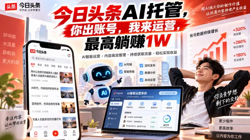 今日头条AI托管，你出账号，我来运营，最高躺賺1W【揭秘】-易创网
