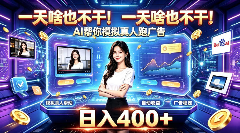 一天啥也不干！AI帮你模拟真人跑广告，稳定日入400+，实现真正被动变现【揭秘】-易创网