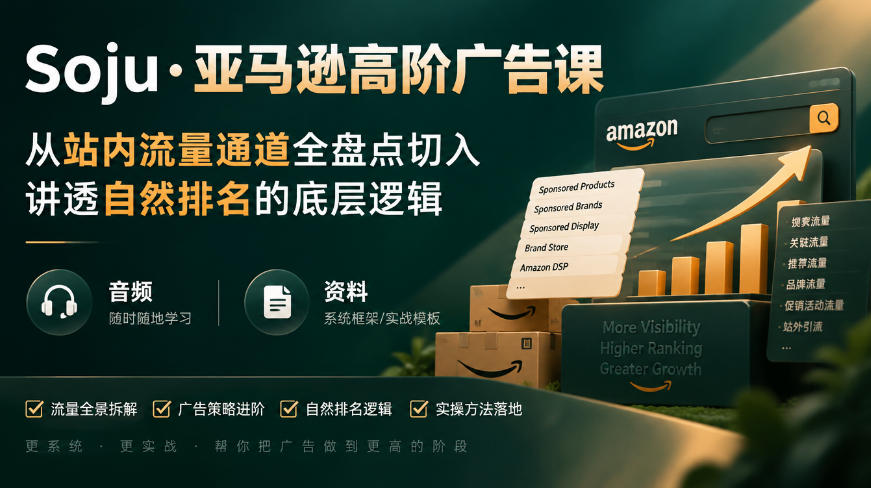 亚马逊高阶广告课，从站内流量通道全盘点切入，讲透自然排名的底层逻辑（直播+音频+资料）-易创网
