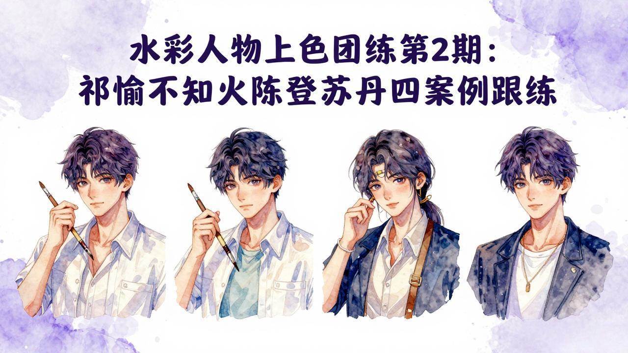 （17954期）水彩人物上色团练第2期：祁煜不知火陈登苏丹四案例跟练，手把手提升绘画能力-易创网