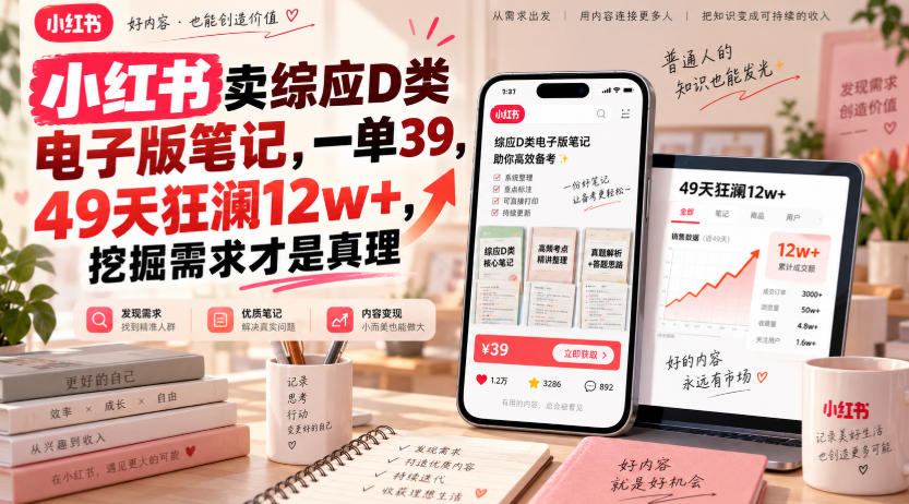 小红书卖综应D类电子版笔记，一单39，49天狂澜12w+，挖掘需求才是真理-易创网
