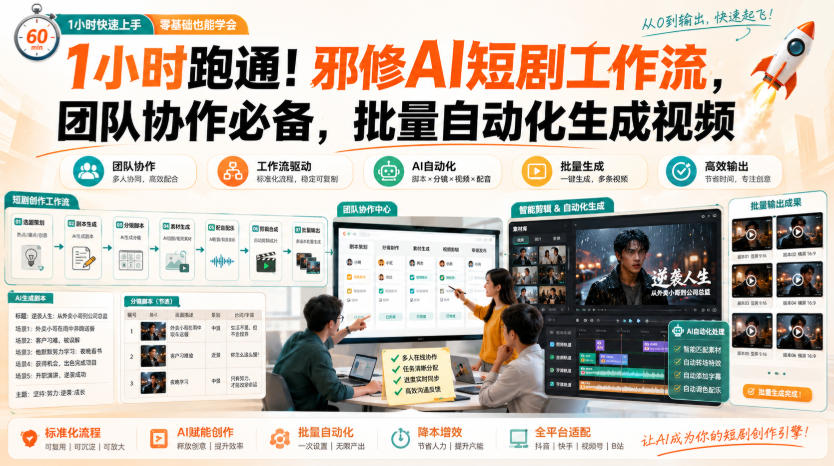 1小时跑通！邪修AI短剧工作流，团队协作必备，批量自动化生成视频-易创网