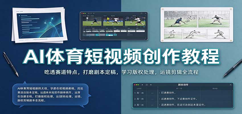 AI体育短视频创作教程：吃透赛道特点，打磨剧本定稿，学习版权处理，运镜剪辑全流程-易创网