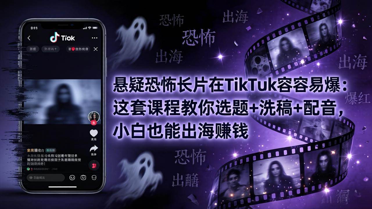 （18220期）悬疑恐怖长片在TikTok最容易爆：这套课程教你选题+洗稿+配音，小白也能出海赚钱-易创网