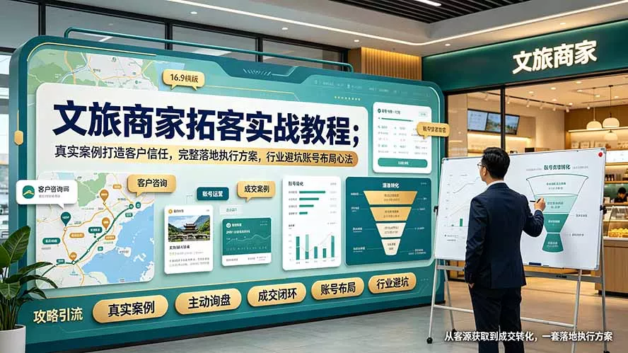 文旅商家拓客实战教程；真实案例打造客户信任，完整落地执行方案，行业避坑账号布局心法-易创网