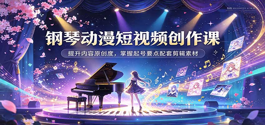 钢琴动漫短视频创作课：提升内容原创度，掌握起号要点配套剪辑素材-易创网