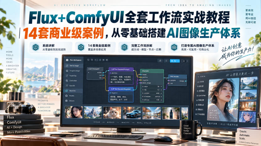 Flux+ComfyUI全套工作流实战教程｜14套商业级案例，从零基础搭建AI图像生产体系-易创网