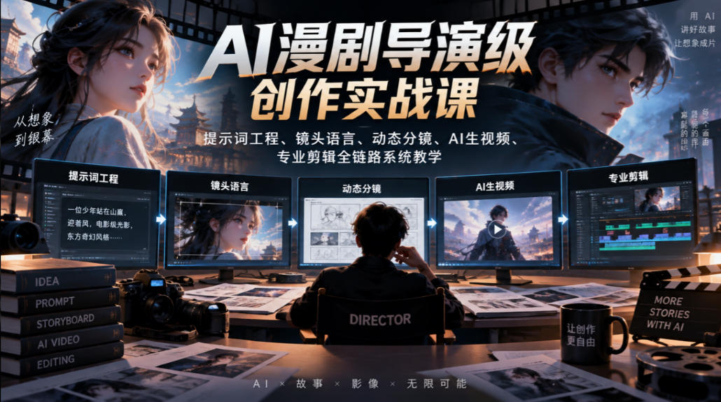 AI漫剧导演级创作实战课｜提示词工程、镜头语言、动态分镜、AI生视频、专业剪辑全链路系统教学-易创网