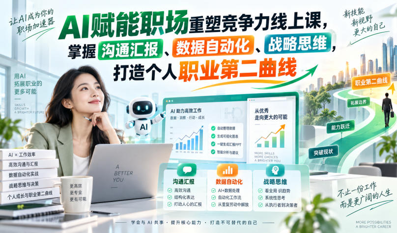 AI赋能职场重塑竞争力线上课，掌握沟通汇报、数据自动化、战略思维，打造个人职业第二曲线-易创网
