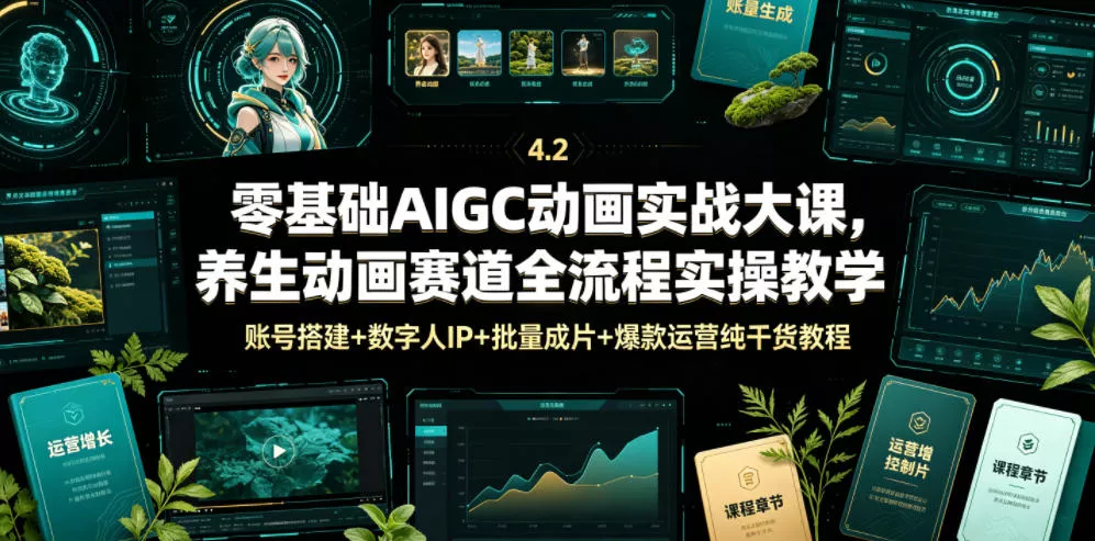 零基础AIGC动画实战大课，养生动画赛道全流程实操教学，账号搭建+数字人IP+批量成片+爆款运营纯干货教程-易创网