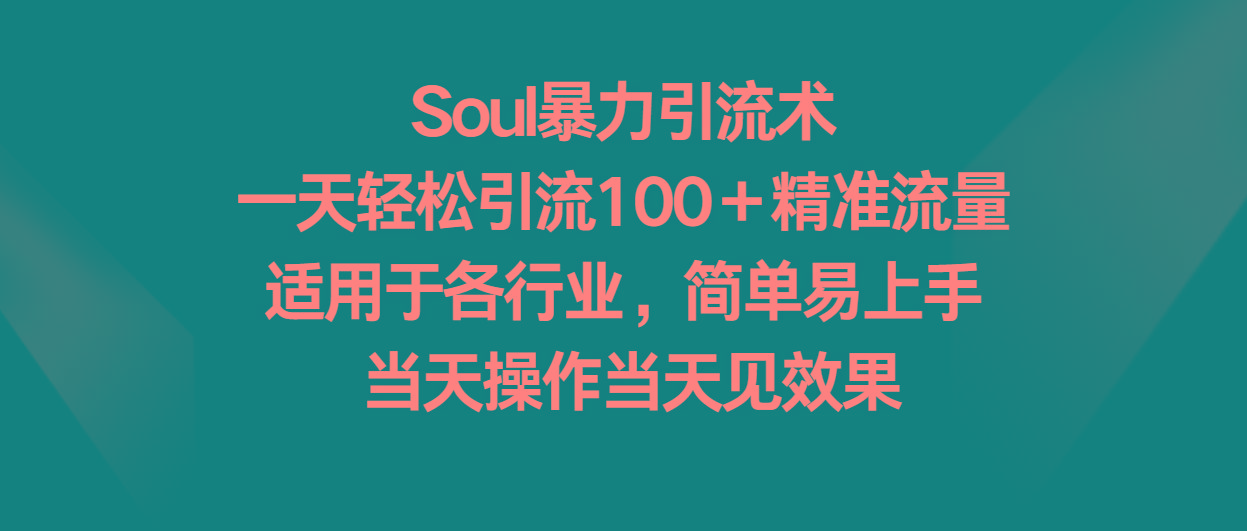 Soul暴力引流术，一天轻松引流100＋精准流量，适用于各行业，简单易上手！网赚项目-副业赚线-互联网创业-资源整合易创网