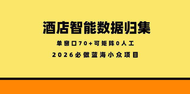 酒店智能数据归集，小众蓝海已经稳定半年之久，单窗口70+零成本矩阵开干【揭秘】-易创网