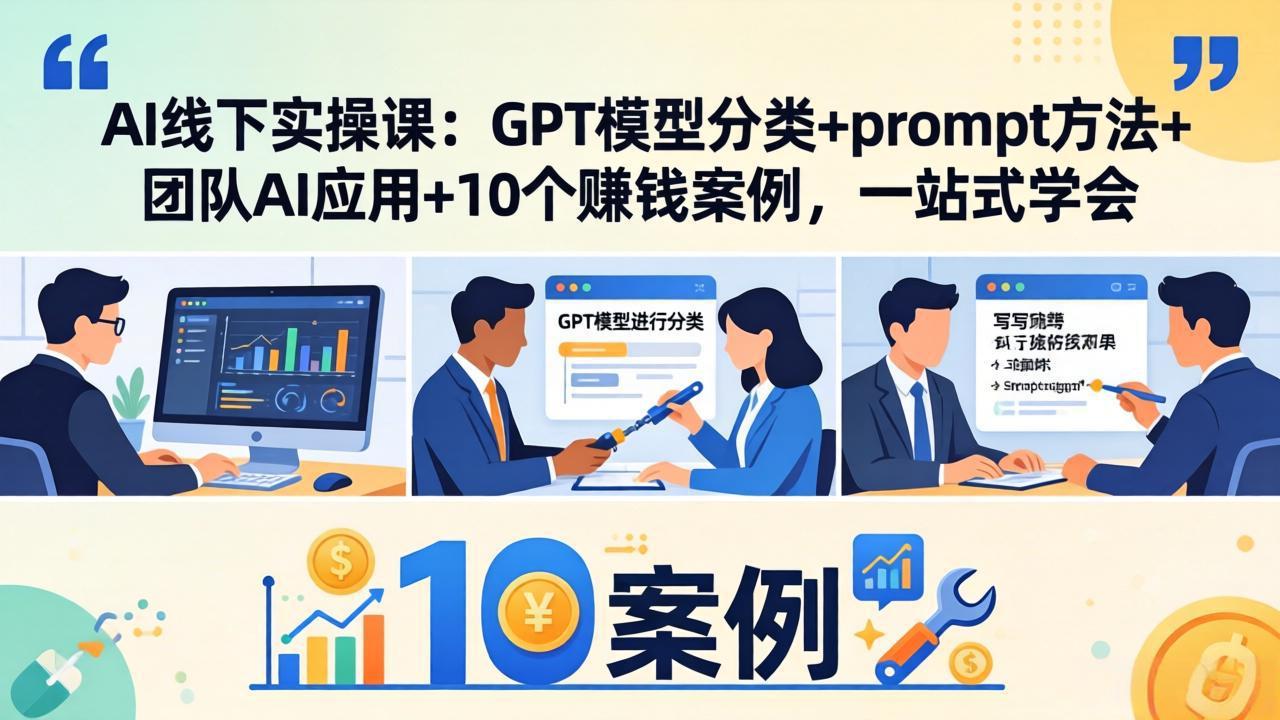 AI线下实操课：GPT模型分类+prompt方法+团队AI应用+10个赚钱案例，一站式学会-易创网