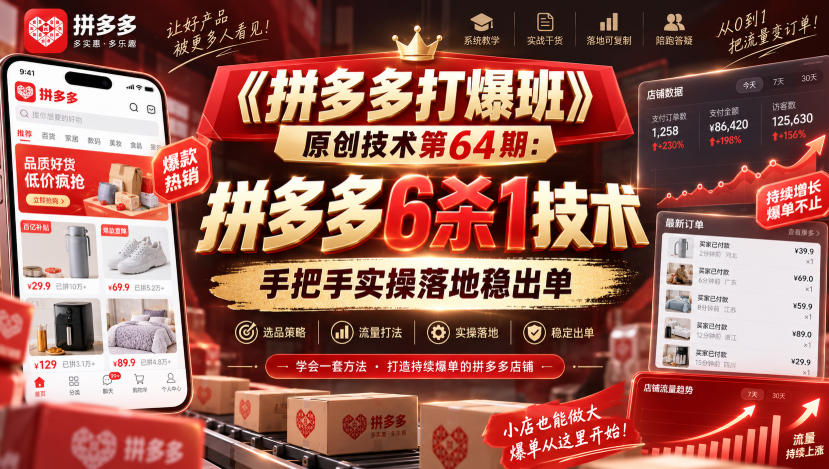 《拼多多打爆班》原创技术第64期：拼多多6杀1技术，手把手实操落地稳出单-易创网