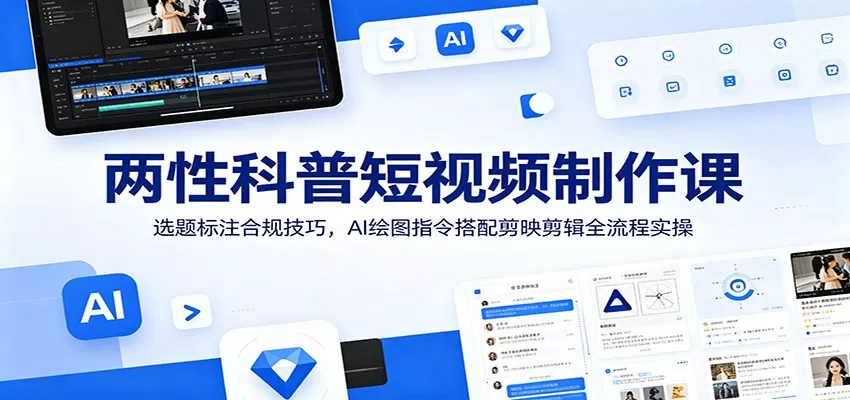 两性科普短视频制作课：选题标注合规技巧，AI绘图指令搭配剪映剪辑全流程实操-易创网