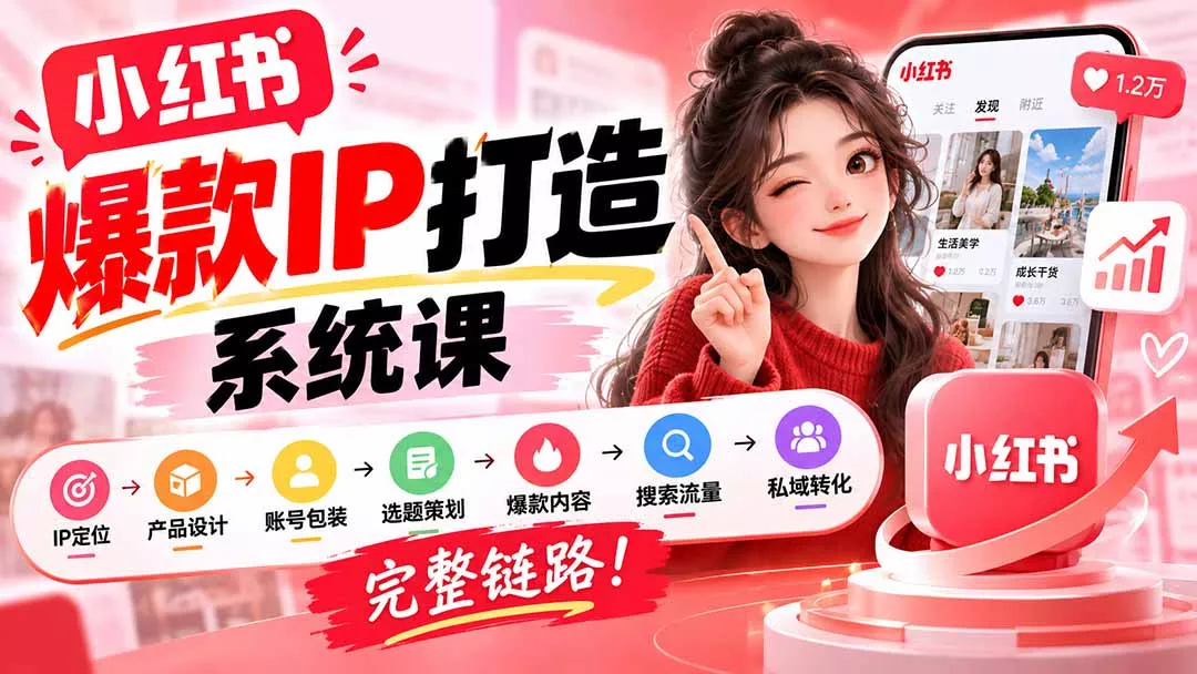 【无水印】小红书爆款IP打造课：IP定位→产品设计→账号包装→选题策划→爆款内容→搜索流量→私域转化，完整链路-易创网