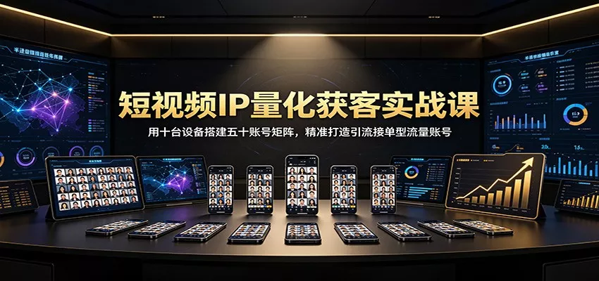 短视频IP量化获客实战课：用十台设备搭建五十账号矩阵，精准打造引流接单型流量账号-易创网