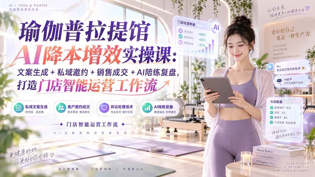 （20340期）瑜伽普拉提馆AI降本增效实操课：文案生成+私域邀约+销售成交+AI陪练复盘，打造门店智能运营工作流-易创网