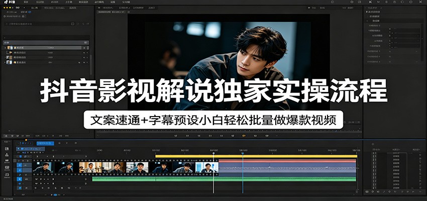 抖音影视解说独家实操流程，文案速通+字幕预设小白轻松批量做爆款视频-易创网