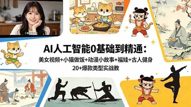 AI人工智能0基础到精通：美女视频+小猫做饭+动漫小故事+福娃+古人健身，20+爆款类型实战教学-易创网