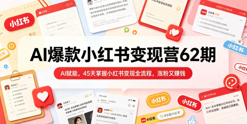 AI爆款小红书变现营62期2026年5月，AI赋能，45天掌握小红书变现全流程，涨粉又賺钱-易创网