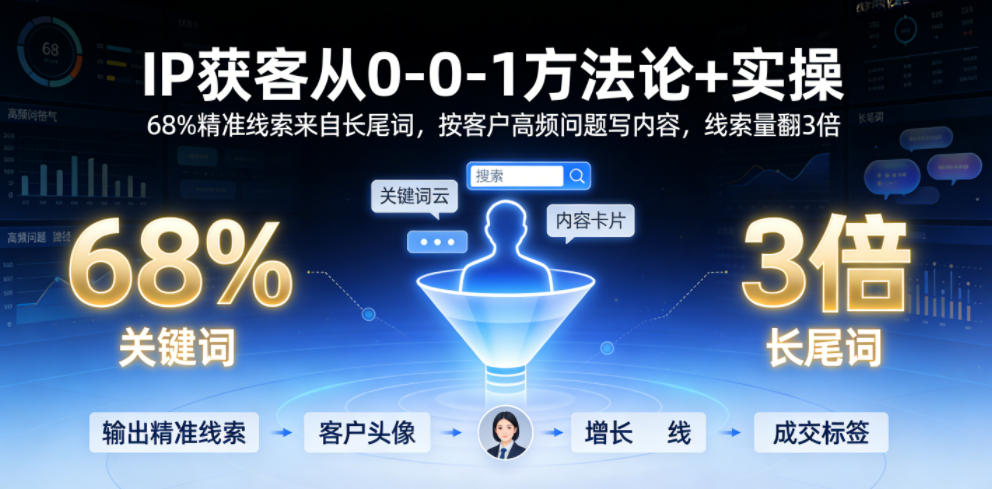 IP获客从0-1方法论+实操，68%精准线索来自长尾词，按客户高频问题写内容，线索量翻3倍-易创网