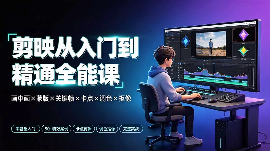 剪映从入门到精通全能课：画中画×蒙版×关键帧×卡点×调色×抠像，一站式掌握剪辑核心技能-易创网