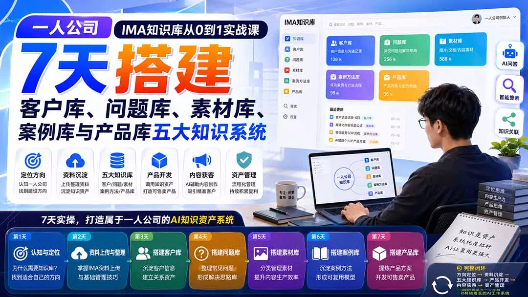 一人公司IMA知识库从0到1实战课：7天搭建客户库、问题库、素材库、案例库与产品库五大知识系统-易创网