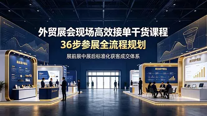 外贸展会现场高效接单干货课程，36步参展全流程规划，展前展中展后标准化获客成交体系-易创网