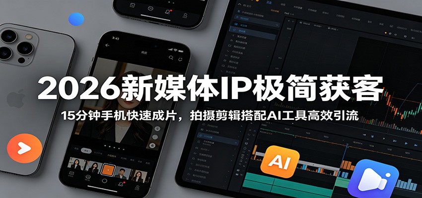 2026新媒体IP极简获客：15分钟手机快速成片，拍摄剪辑搭配AI工具高效引流-易创网