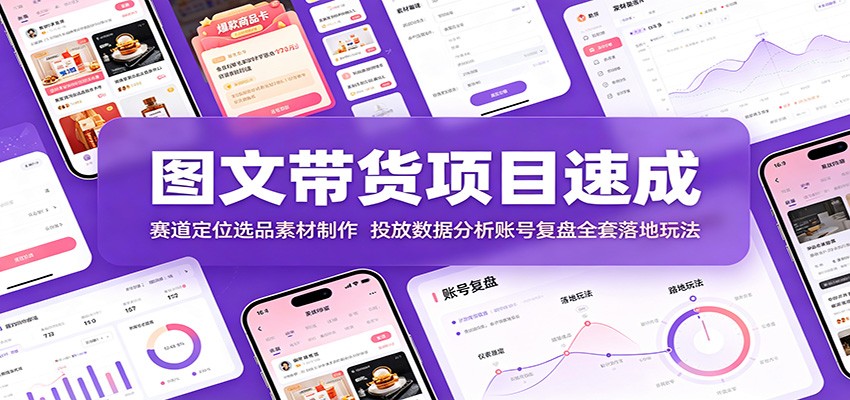 图文带货项目速成：赛道定位选品素材制作，投放数据分析账号复盘全套落地玩法-易创网