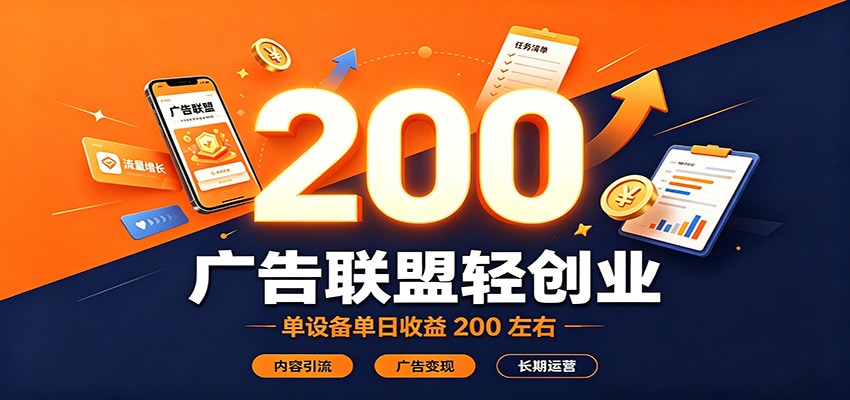广告联盟轻创业，单设备单日收益200左右，内容引流广告变现长期运营-易创网