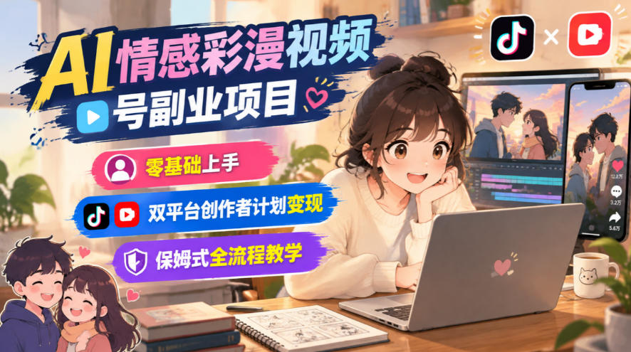 AI情感彩漫视频号副业项目，零基础上手，双平台创作者计划变现，保姆式全流程教学-易创网