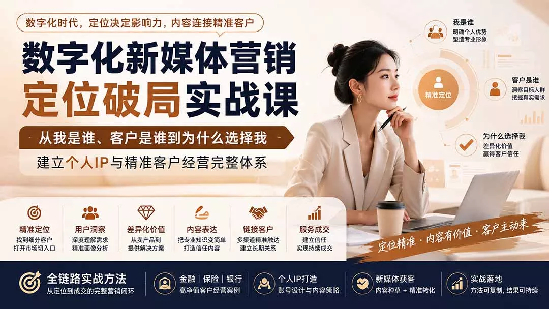 数字化新媒体营销定位破局实战课：从我是谁、客户是谁到为什么选择我，建立个人IP与精准客户经营完整体系-易创网