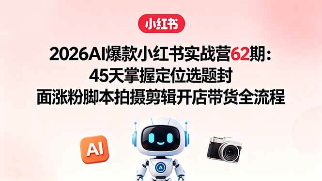 （18606期）2026AI爆款小红书实战营62期：45天掌握定位选题封面涨粉脚本拍摄剪辑开店带货全流程-易创网