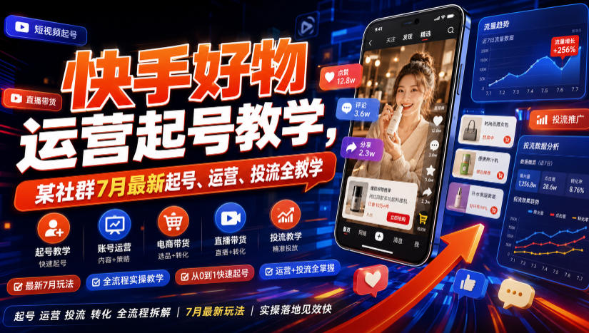 快手好物运营起号教学，某社群7月最新起号、运营、投流全教学-易创网