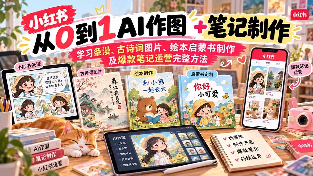 2026小红书AI内容创作从0到1-更新1009：学习条漫、古诗词图片、绘本启蒙书制作及爆款笔记运营完整方法-易创网