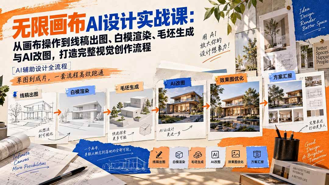 （20612期）【无水印】无限画布AI设计实战课-更新：从画布操作到线稿出图、白模渲染、毛坯生成与AI改图，打造完整视觉创作流程-易创网
