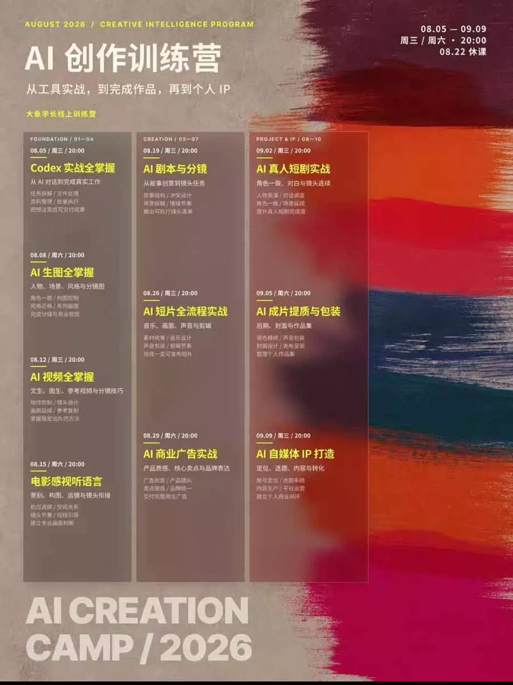 AI+创作训练营26年8月第5期：从Codex、AI生图视频到剧本分镜与电影感短片，跑通个人IP商业闭环-易创网