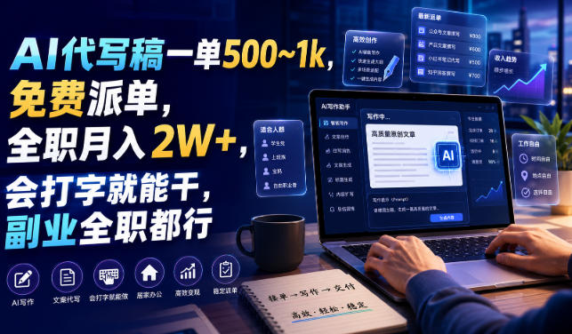 AI代写稿一单500~1k，免费派单，全职月入2W+，会打字就能干，副业全职都行【揭秘】-易创网