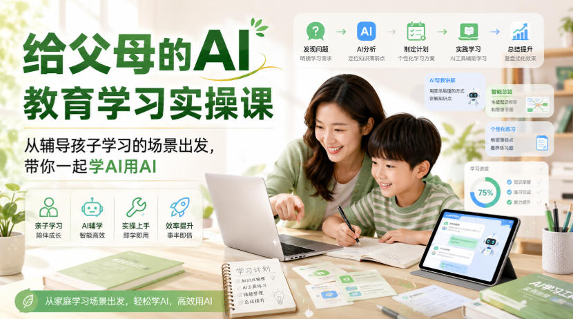 给父母的AI教育学习实操课，从辅导孩子学习的场景出发，带你一起学AI用AI-易创网